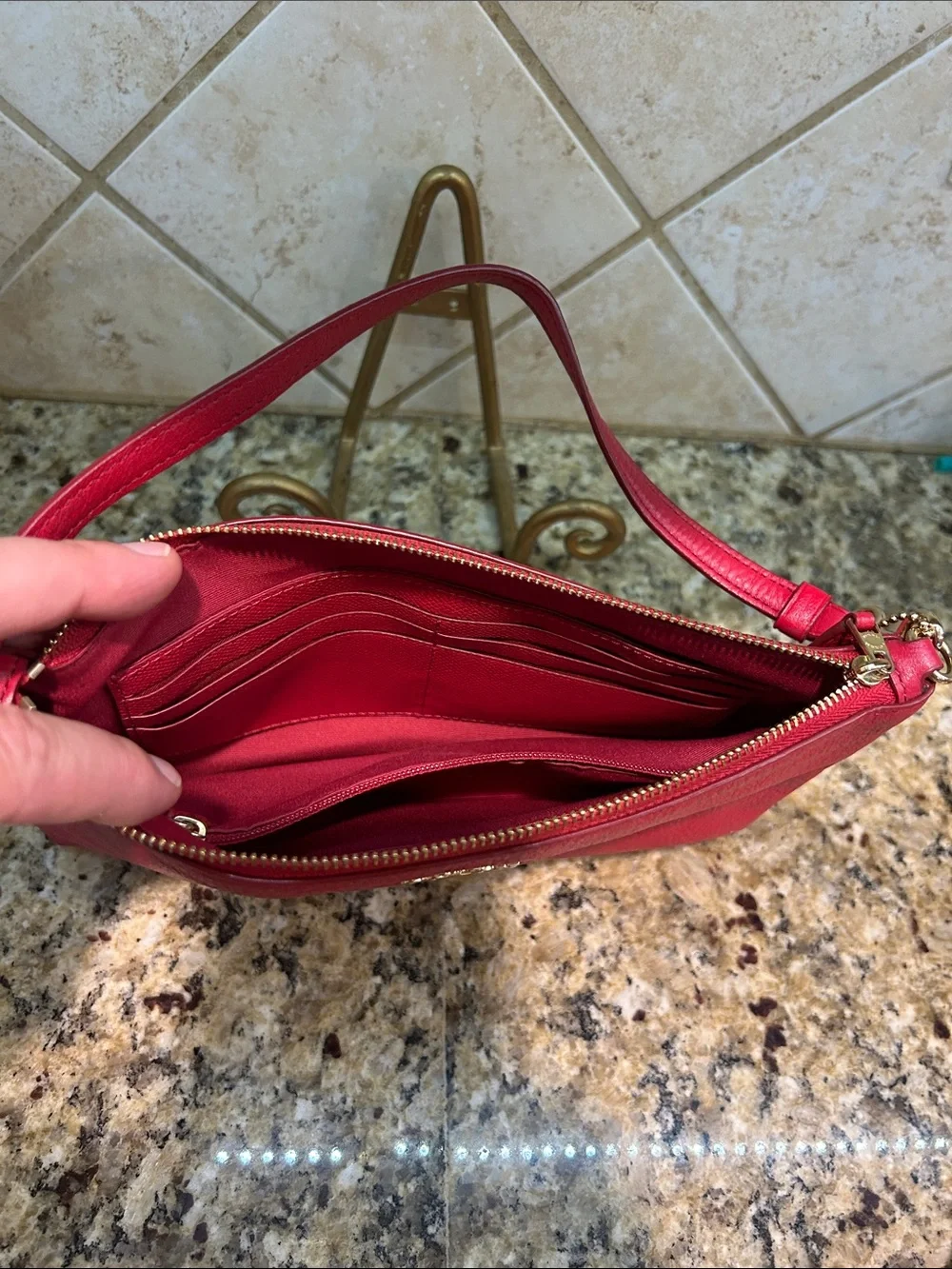 Coach Large Wristlet 25 Refined Pebble Leather- Red